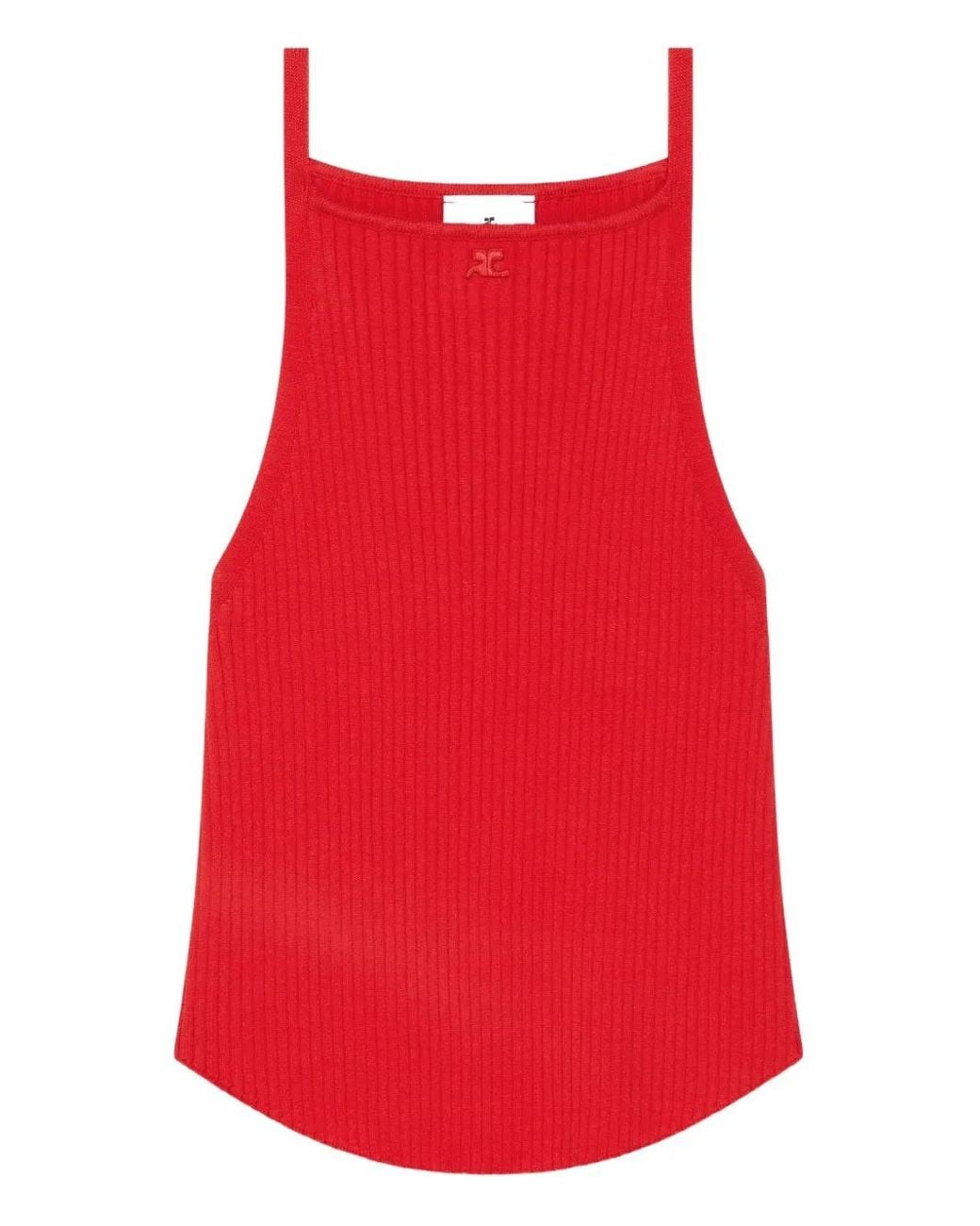 Courreges Red Ribbed Halter Top