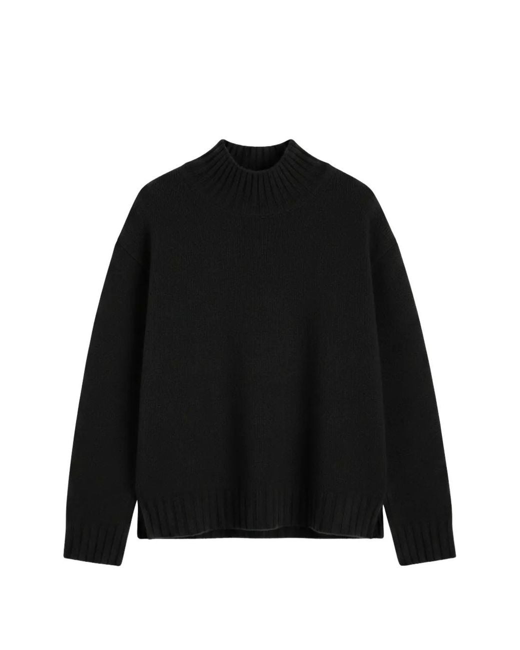 Chinti & Parker Black Funnel-Neck Ribbed-Trim Sweater
