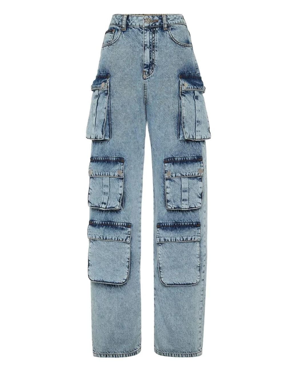 Philipp Plein Blue Wide-Leg Cargo Jeans