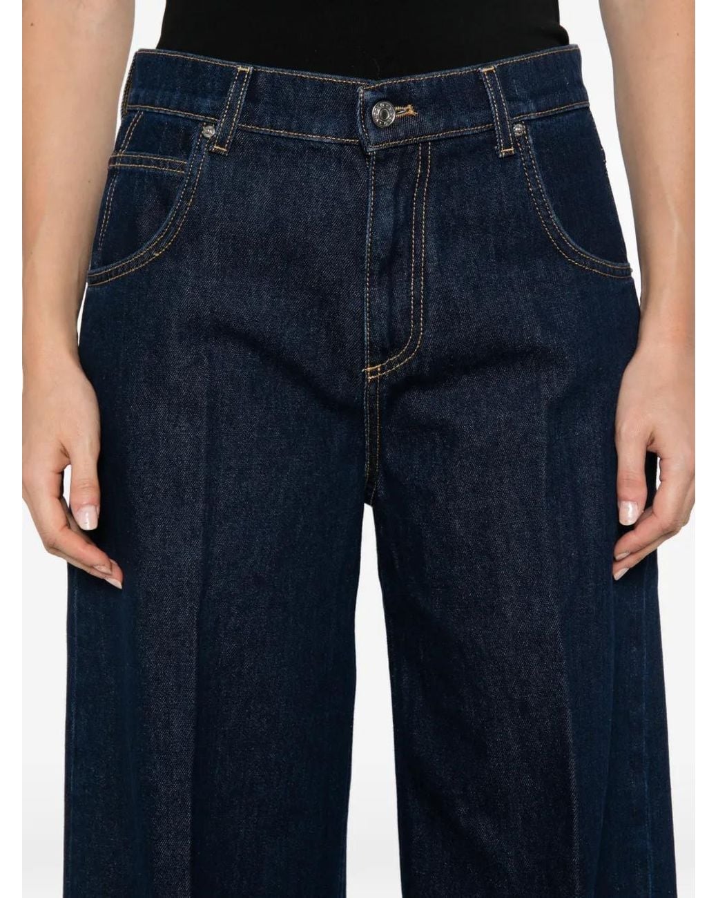 ViCOLO Blue Pressed-Crease Wide-Leg Jeans