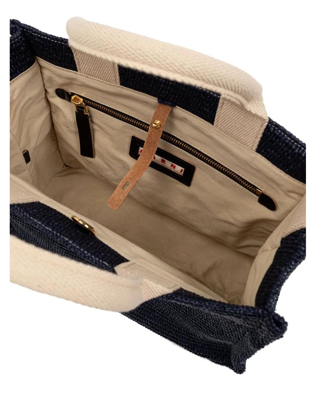 Marni Blue Raffia-Effect Small Tote Bag