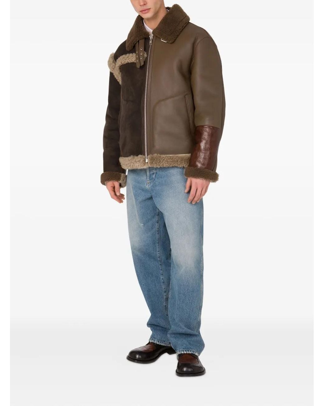 Moschino Brown Patchwork Jacket With Shearling Collar for men