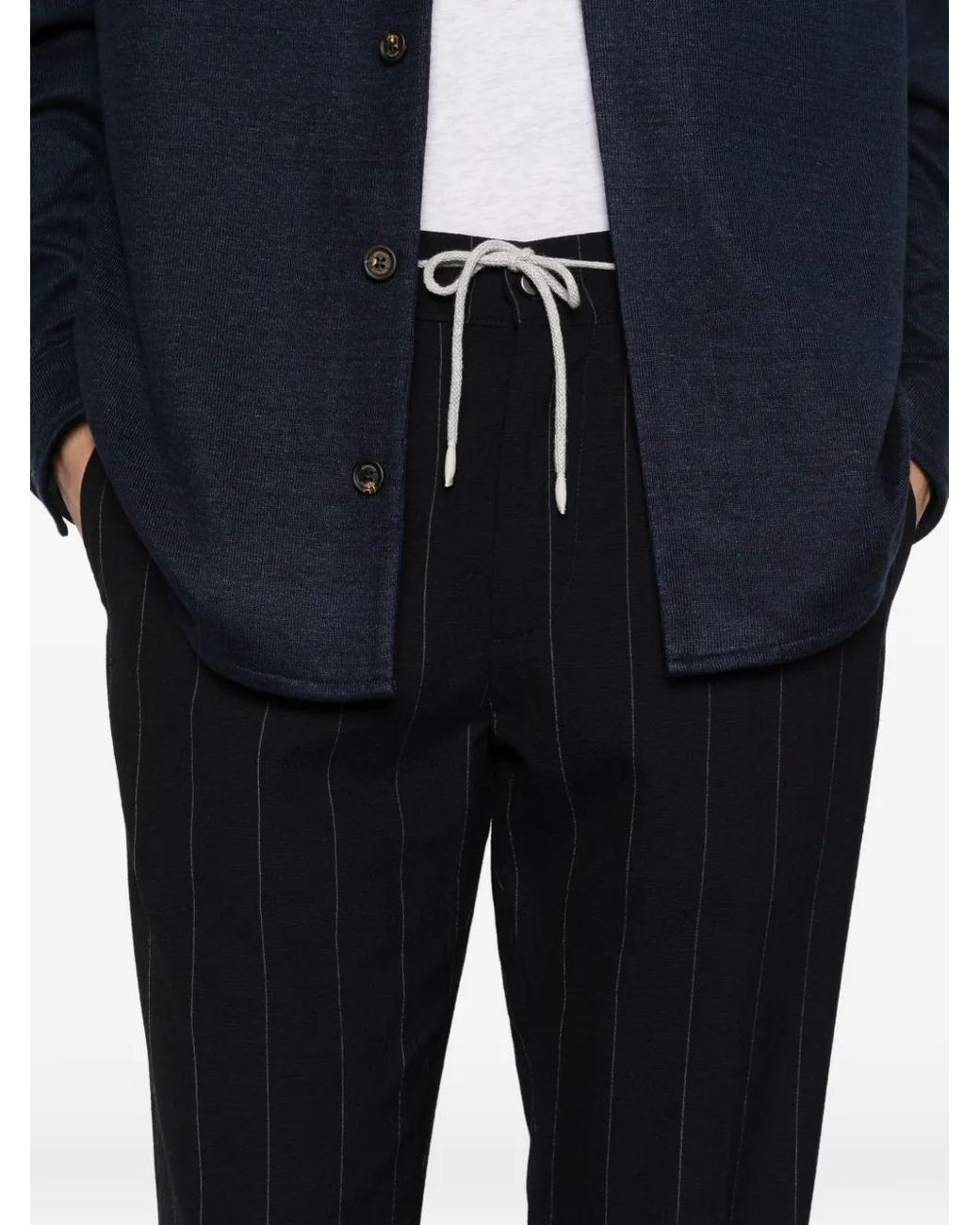 Eleventy Black Pinstripe-Pattern Drawstring Trousers for men