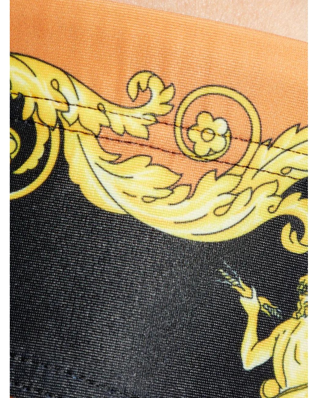 Versace Yellow Signature Baroccoflage Print Swim Trunks for men
