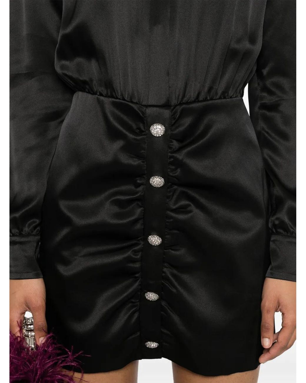 Alessandra Rich Black Long-Sleeve Silk Dress