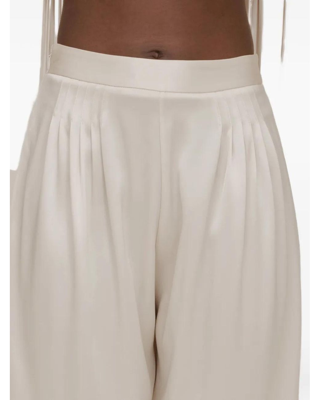 Contessa Mills White Mane Pleated Tie-Cuff Trousers