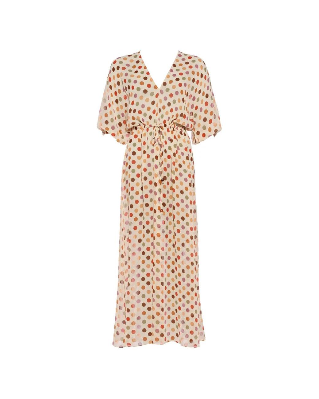 Eres White Polka-Dot Drawstring Midi Dress
