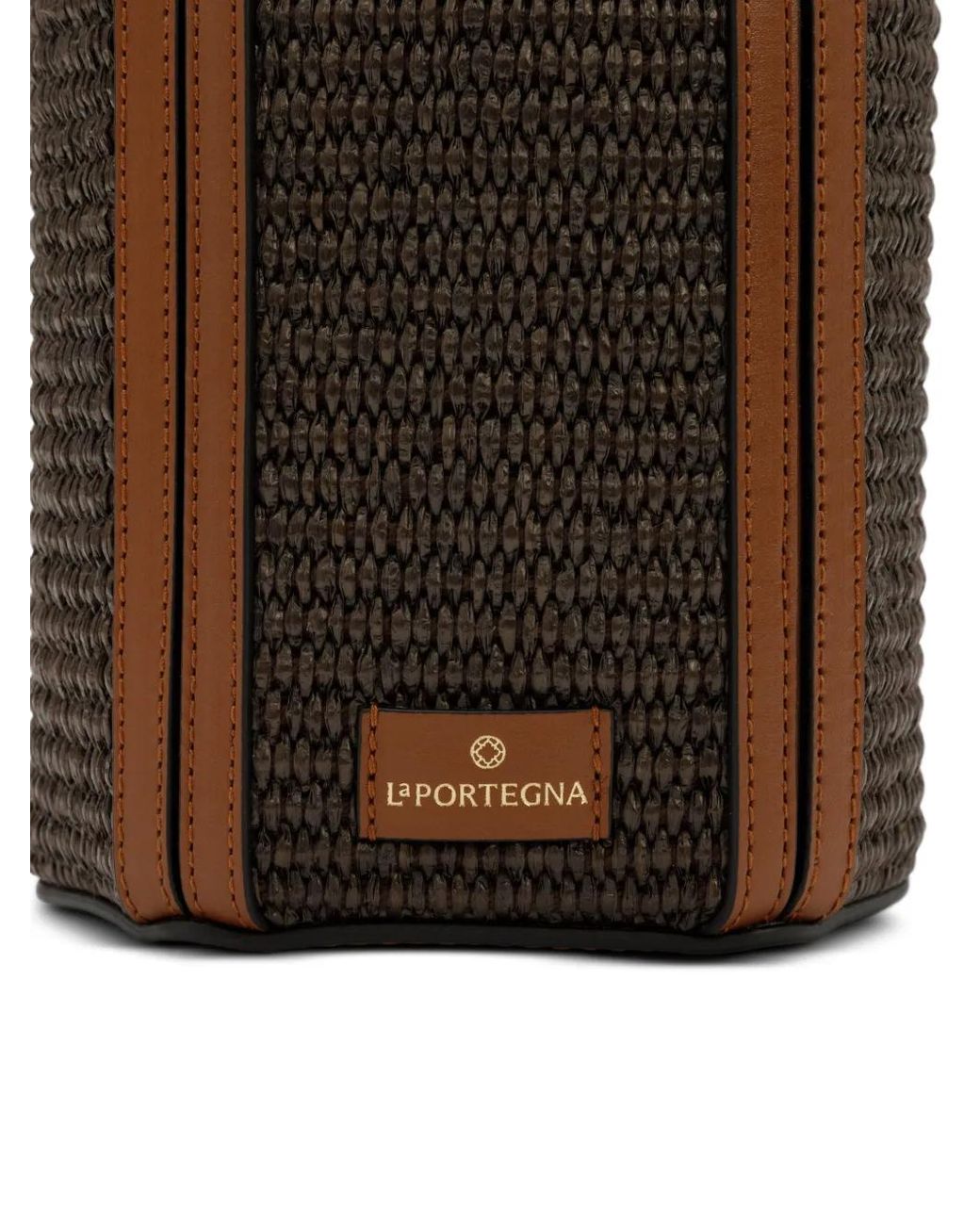 La Portegna Brown Mini Barbara Woven Bucket Bag