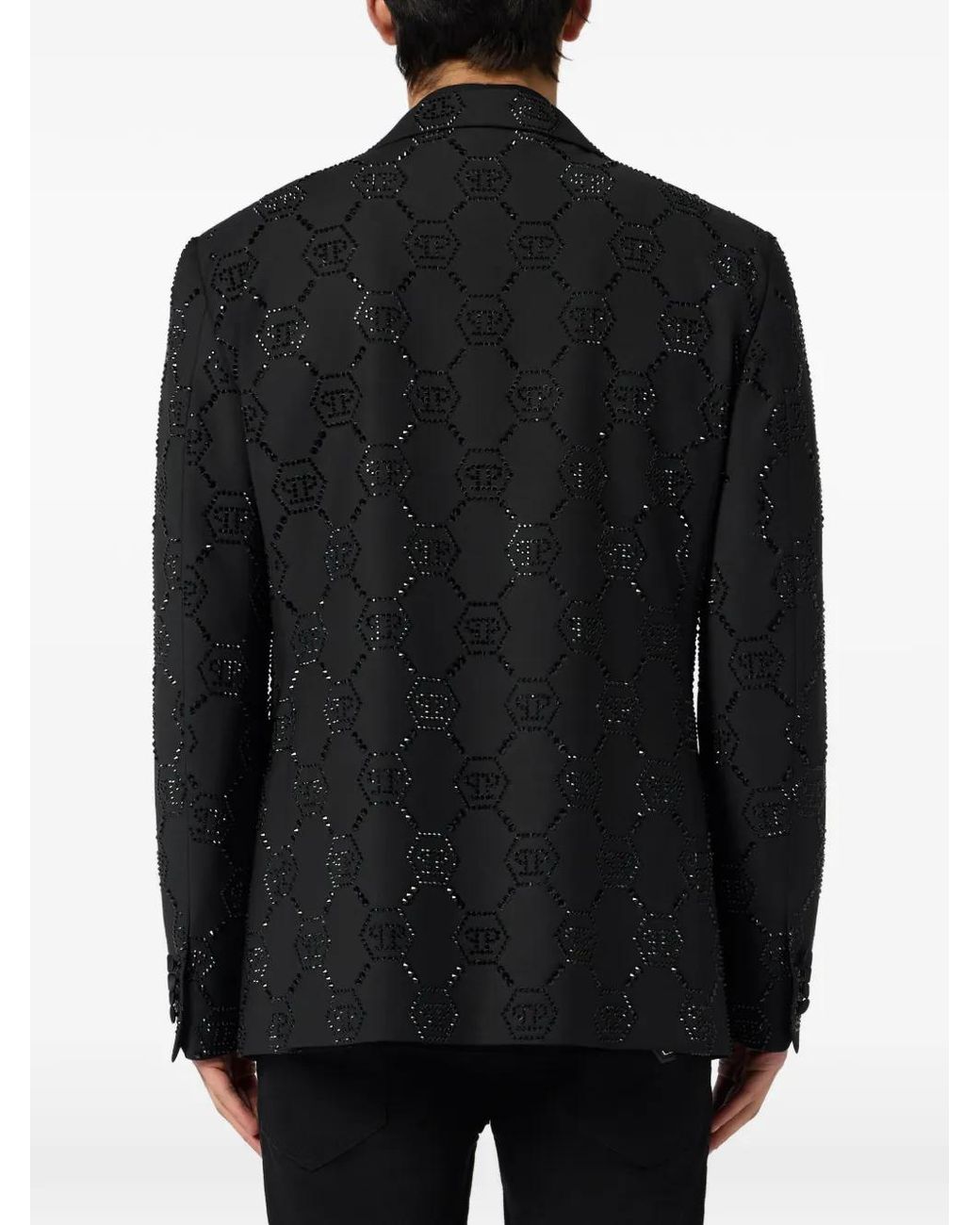 Philipp Plein Black Wool Blazer With Satin Details Monogram for men