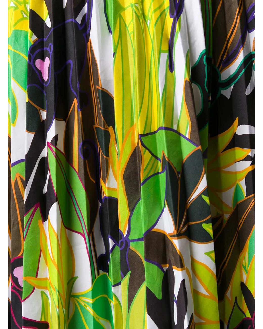 Valentino Garavani Green Monkey Forest Pleated Midi Skirt