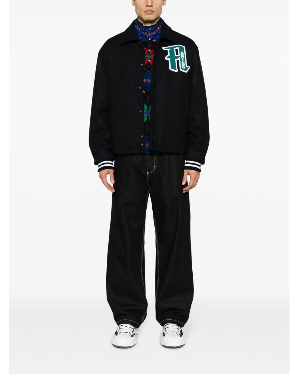 Aries Black Logo-Appliqué Varsity Jacket for men