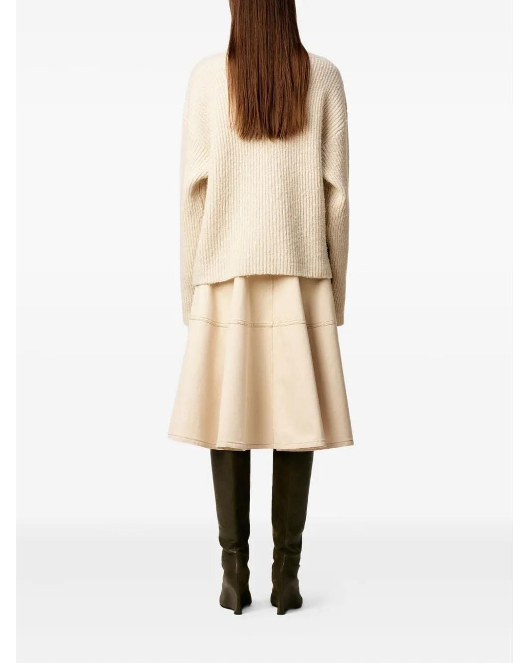 AMI Natural Funnel-Neck Wool Sweater