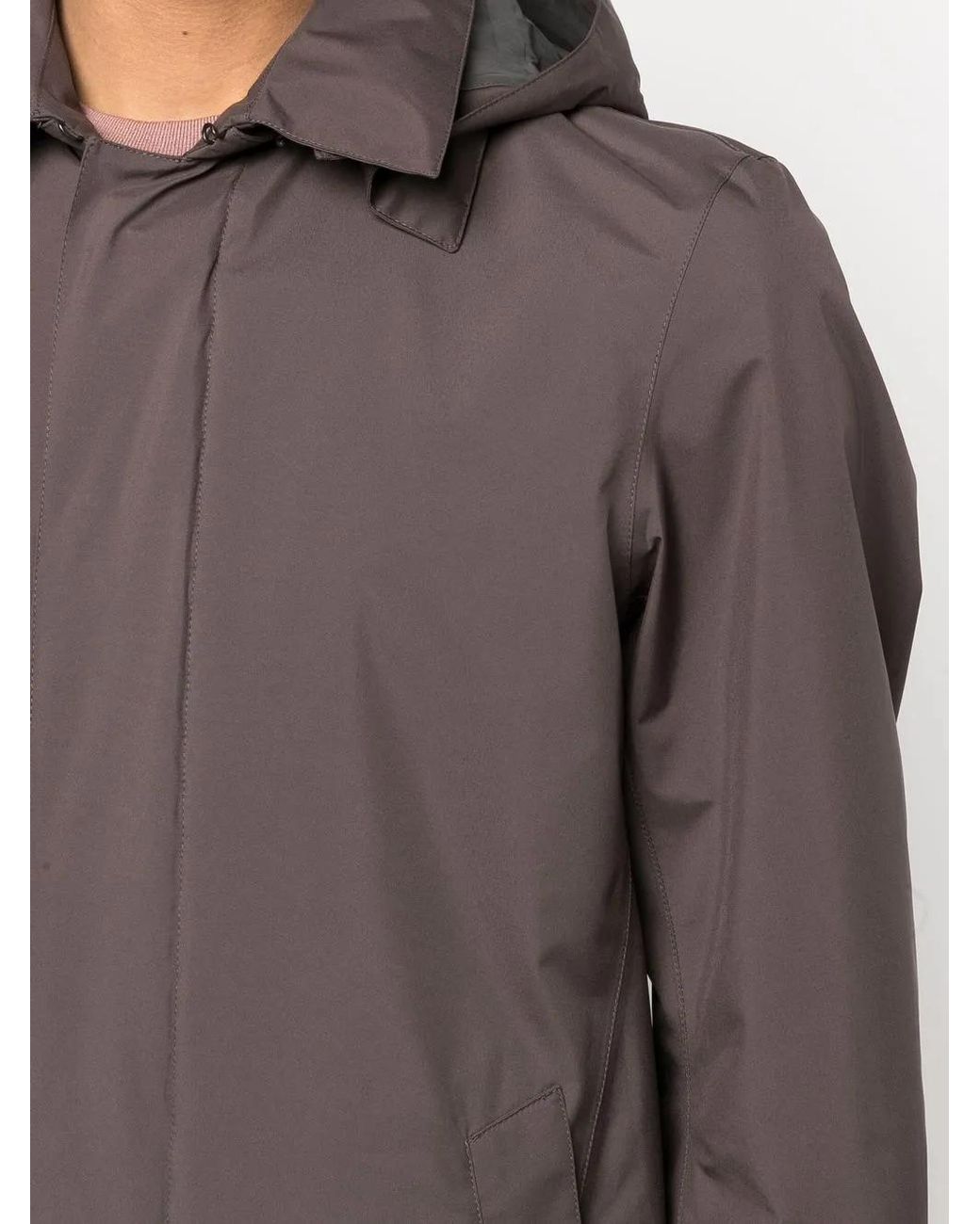 Herno Gray Hooded Zip-Up Raincoat for men