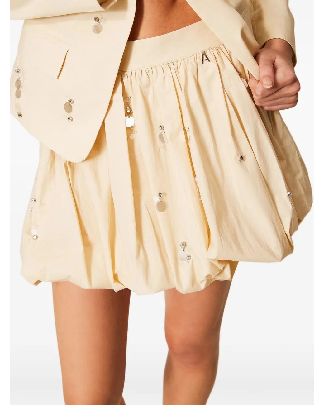 Twinset Natural Poplin Balloon Miniskirt With Embroidery