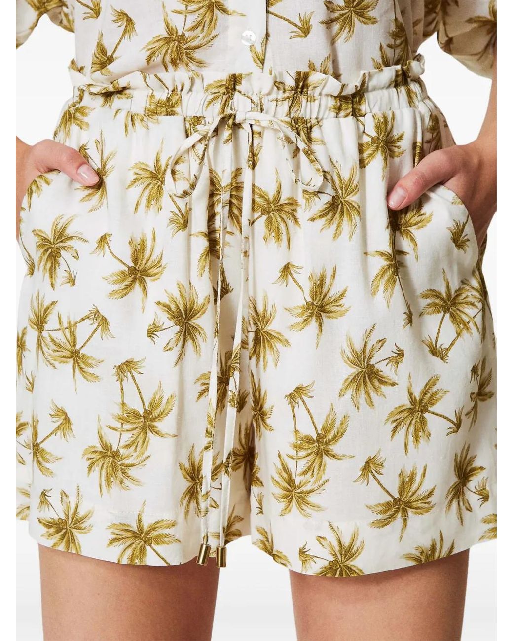 Twinset Metallic Palm Tree-Print Shorts