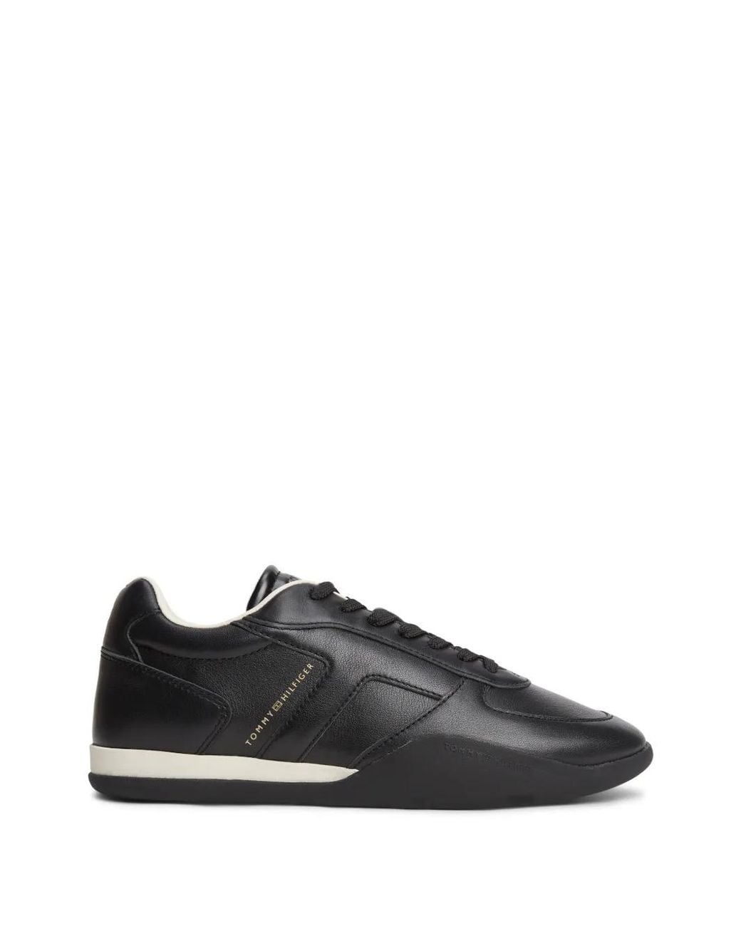 Tommy Hilfiger Black Logo-Print Leather Sneakers