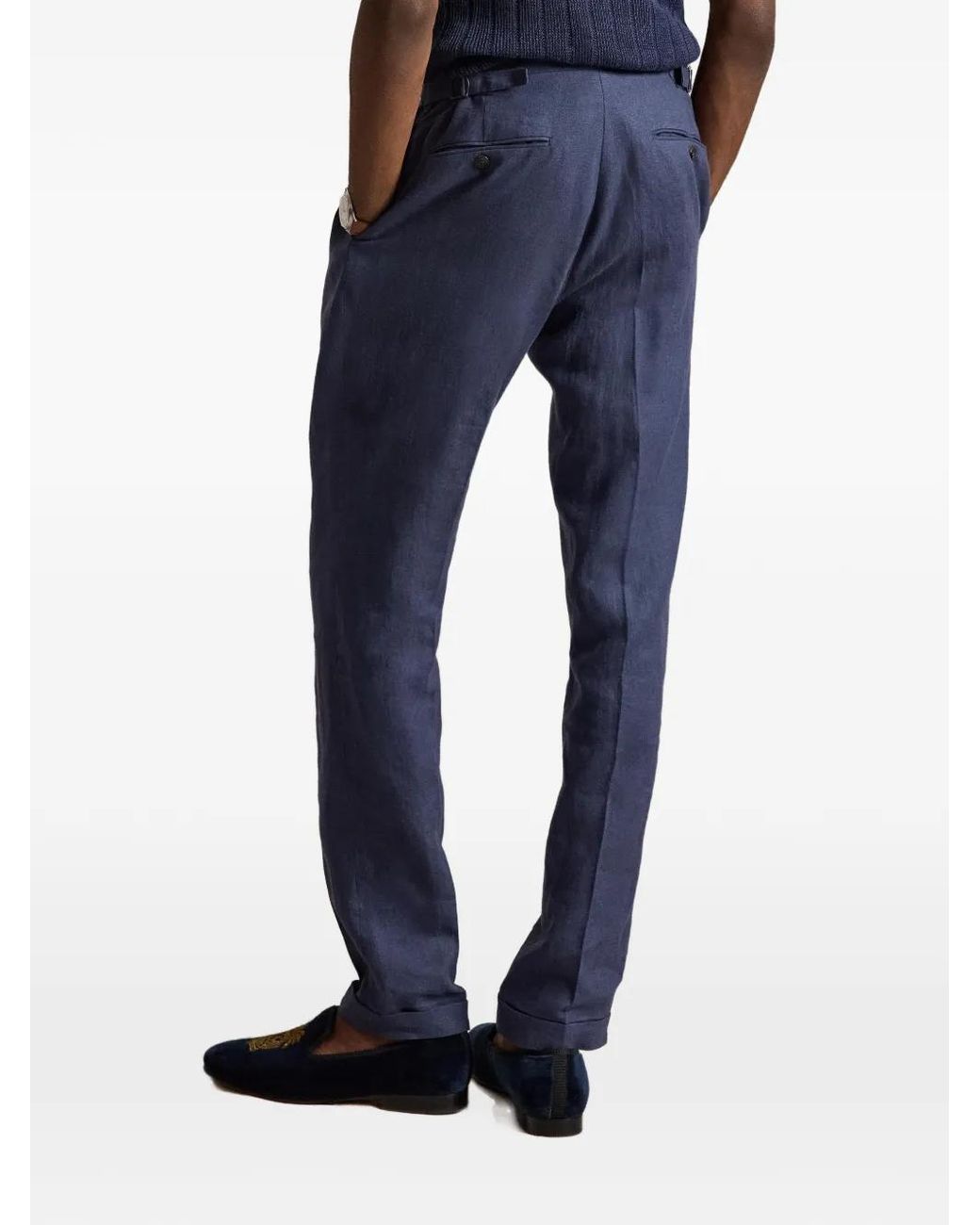 Polo Ralph Lauren Blue Pleated Linen Trousers for men