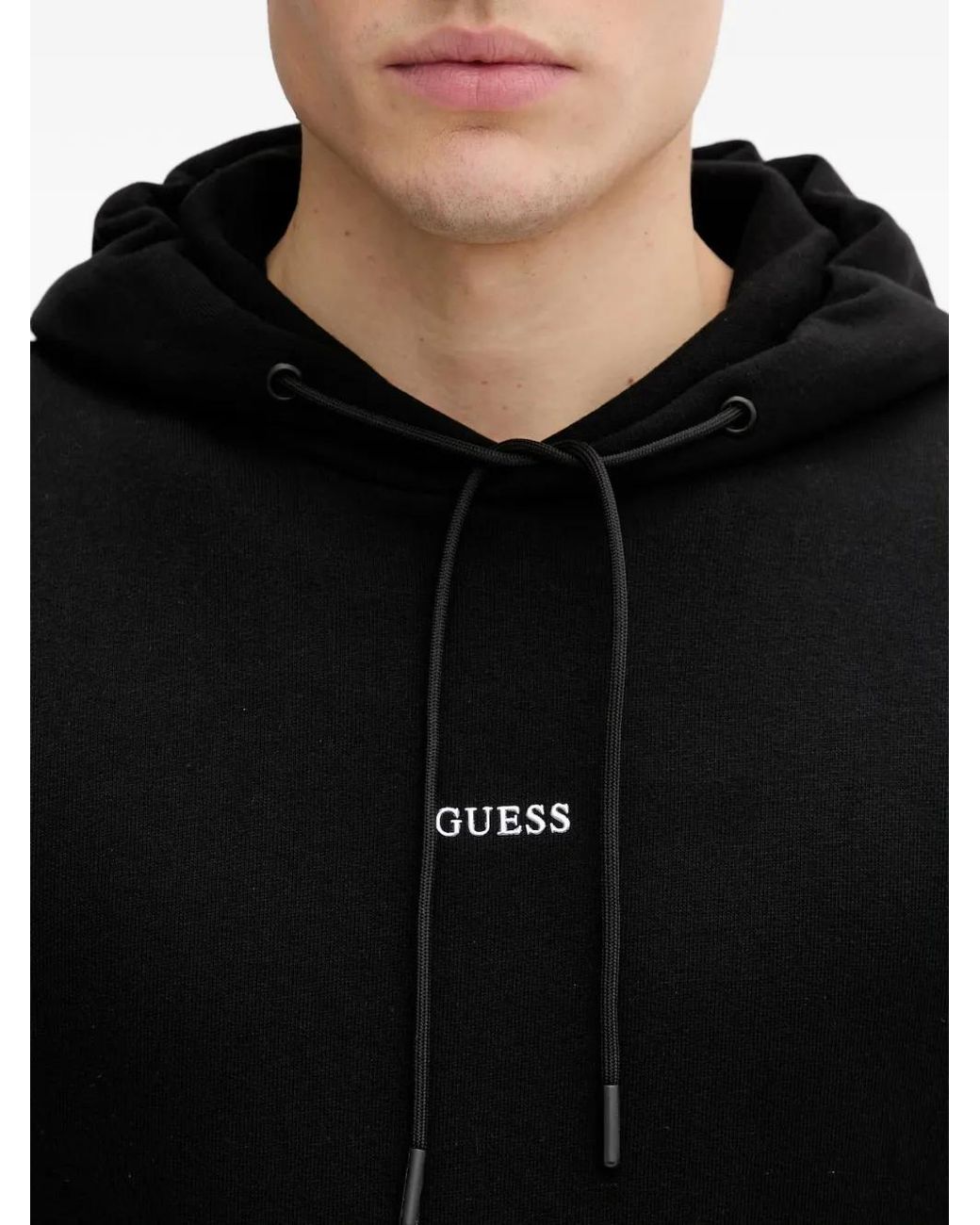 Guess Black Logo-Print Drawstring Hoodie for men