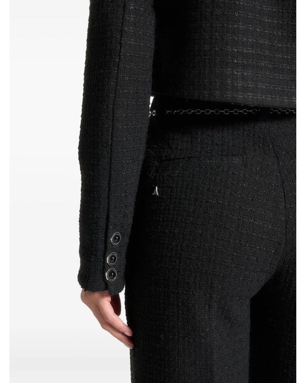 Manière De Voir Black Celine Cropped Tweed Jacket With Pearls