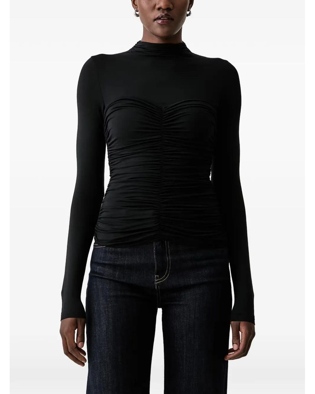 La Mania Black Solla Ruched High-Neck Top
