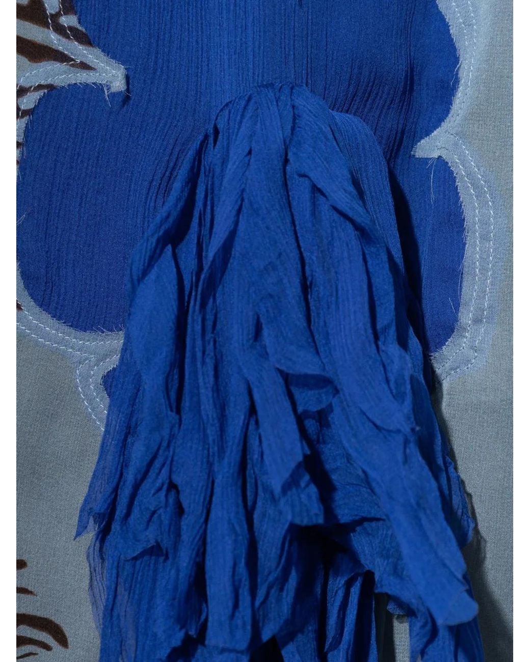 Ferragamo Blue Fringe-Detail Silk Midi Dress