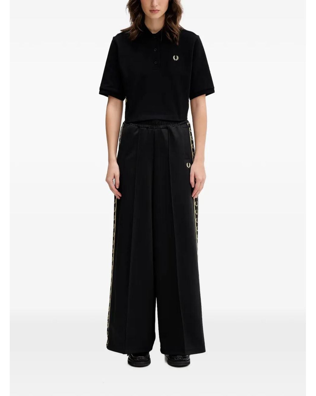 Fred Perry Black Logo-Embroidered Cropped Polo Top
