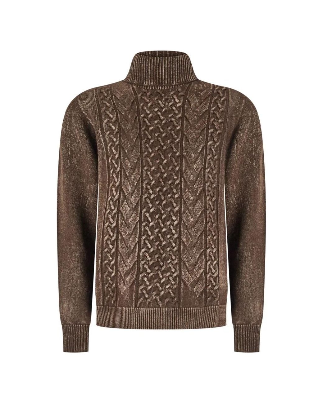 AROVESCIO Brown Cable-Knit High-Neck Sweater for men