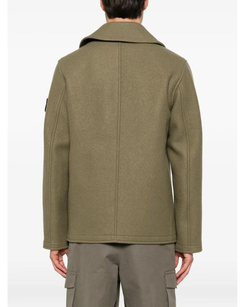 Stone Island Green Double-Breasted Logo-Patch Jacket for men