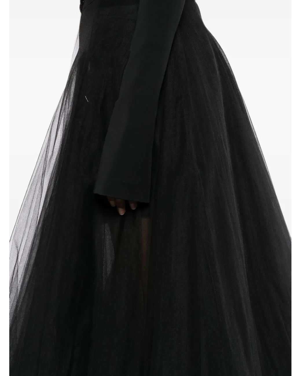 Monique Lhuillier Black Illusion Tulle Overlay Skirt