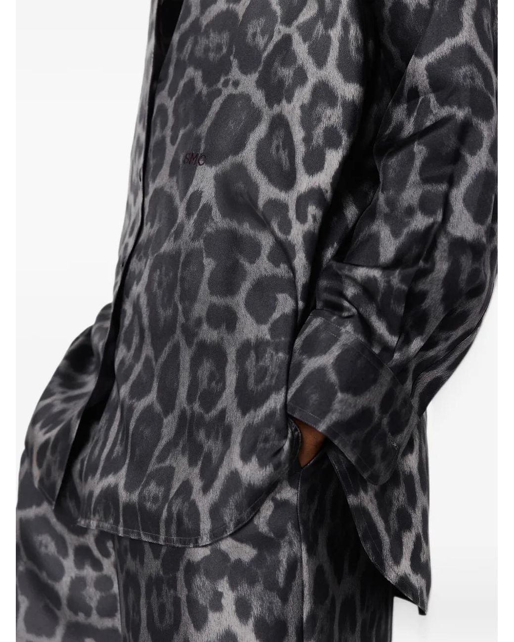 Stella McCartney Gray Leopard Print Shirt With Classic Collar And Embroidered Detail