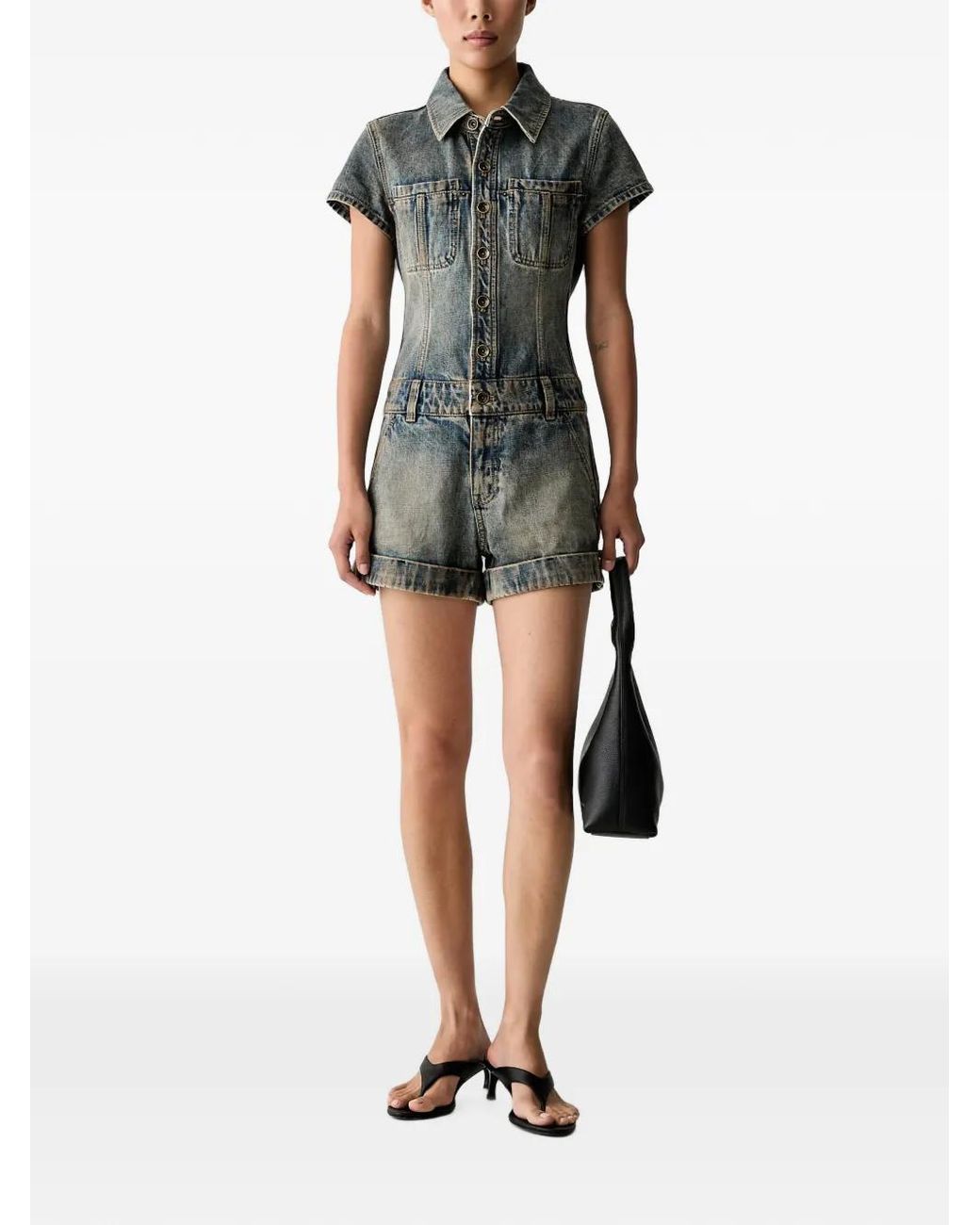 Miss Sixty Black Patchwork-Logo Denim Playsuit