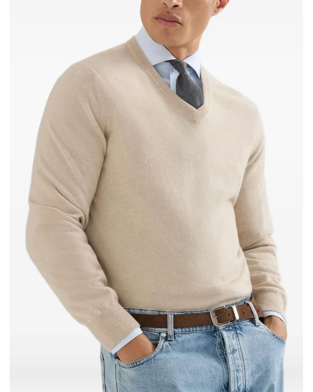 Brunello Cucinelli White Cashmere Sweater for men