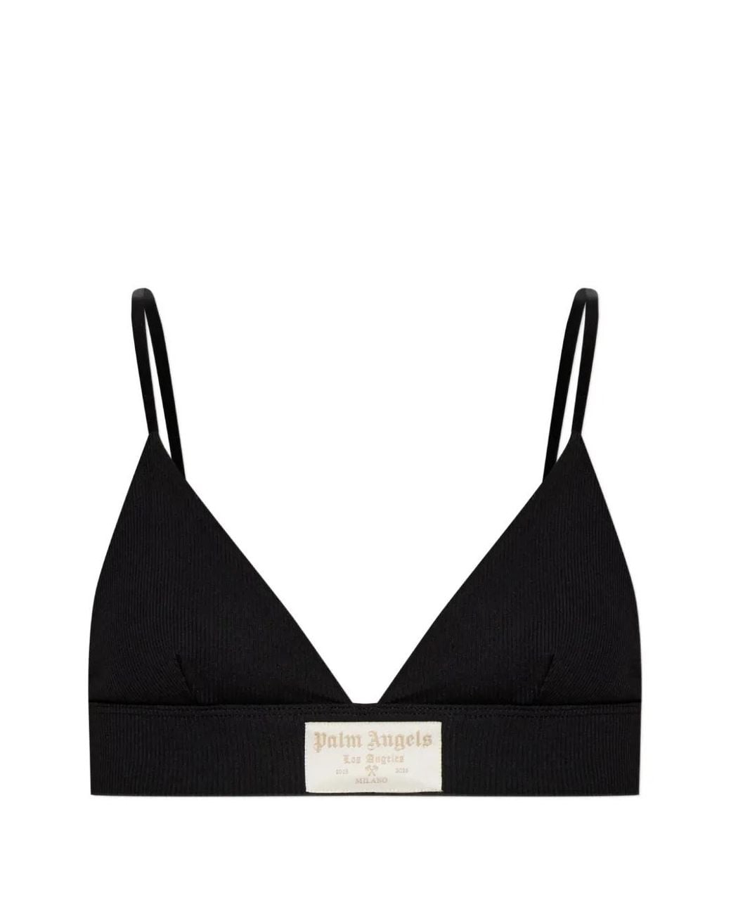 Palm Angels Black Ribbed Logo-Patch Bra