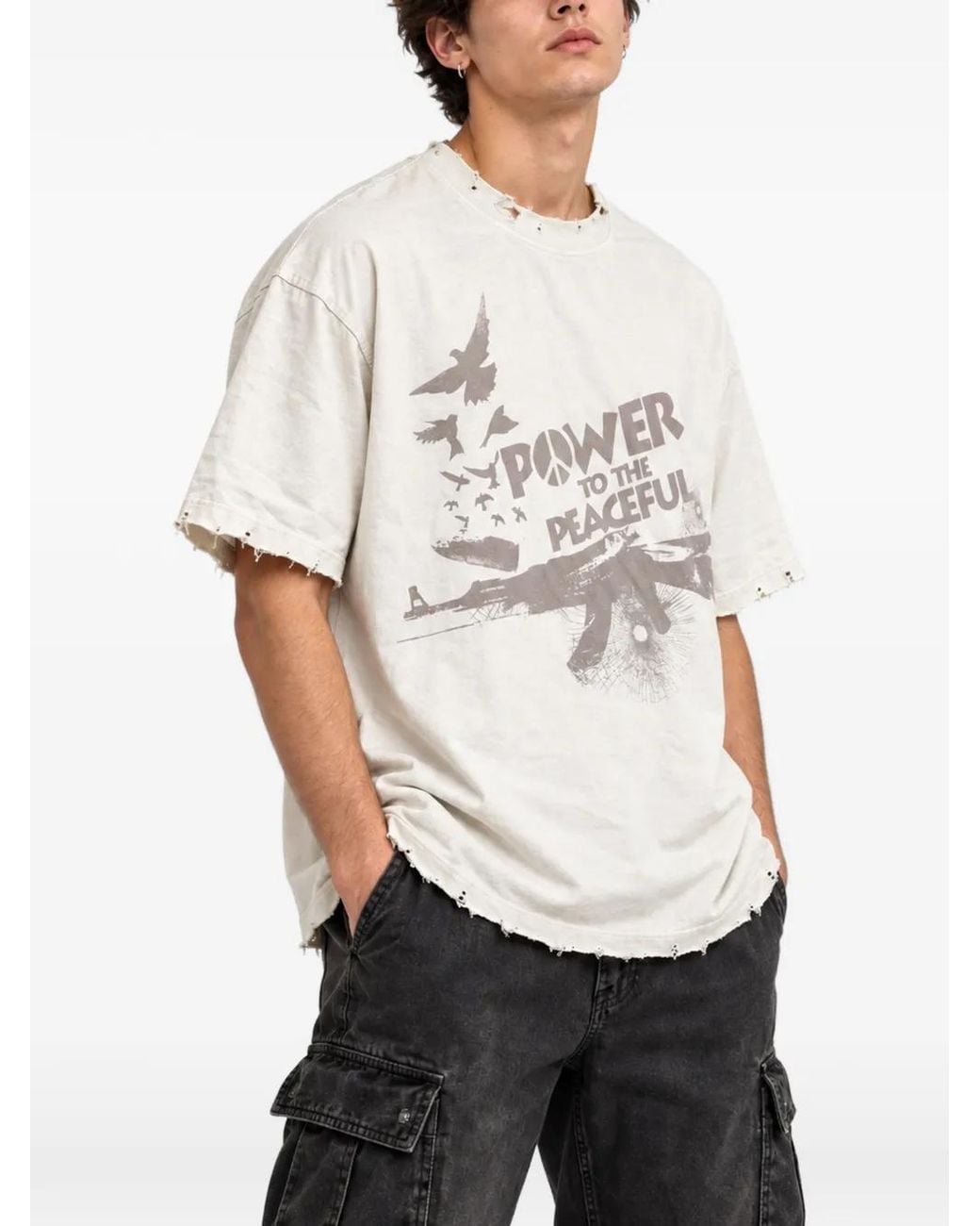 WARMAN White Graphic-Print Distressed T-Shirt for men