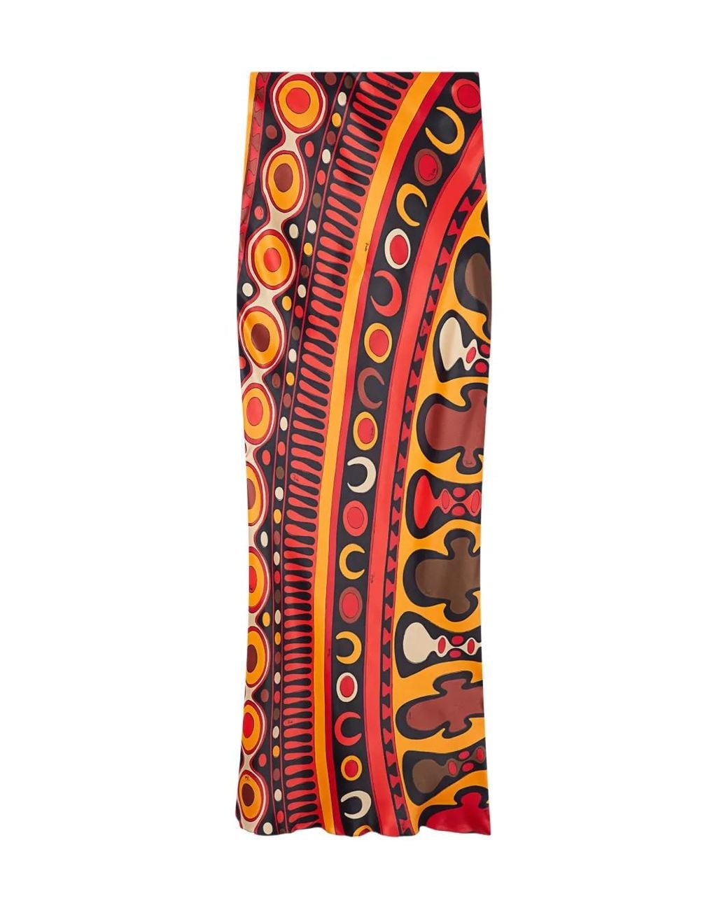 Emilio Pucci Red Soleil-Print Satin Skirt