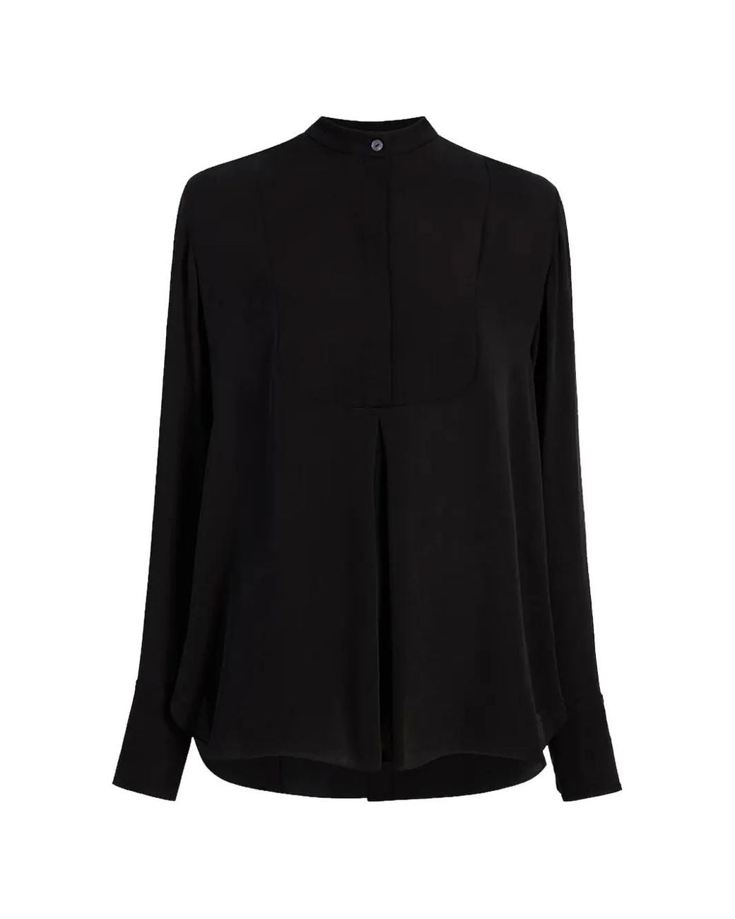 Another Tomorrow Black Tuxedo Pleated Blouse