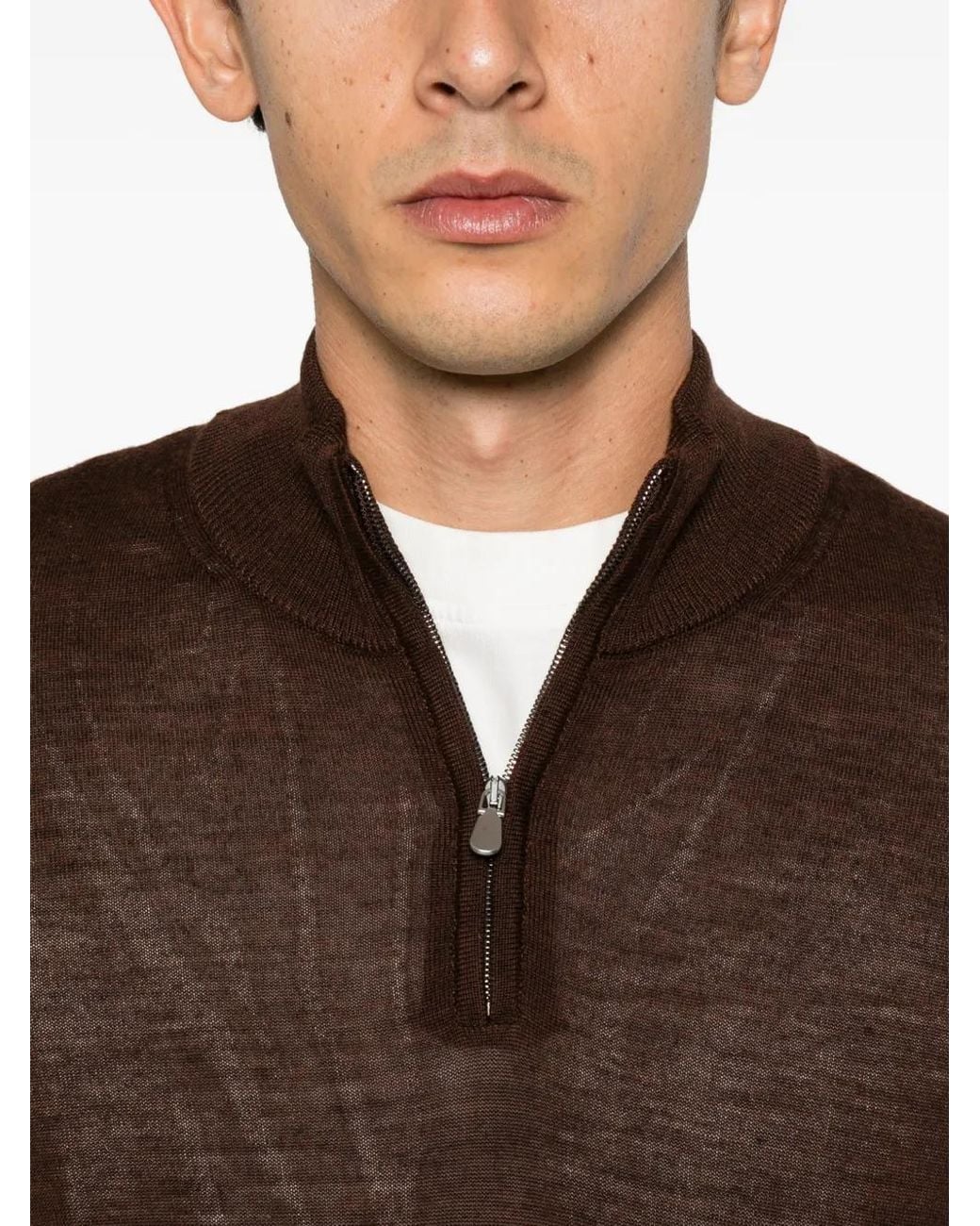 Alberto Gozzi Brown Quarter-Zip Wool Sweater for men