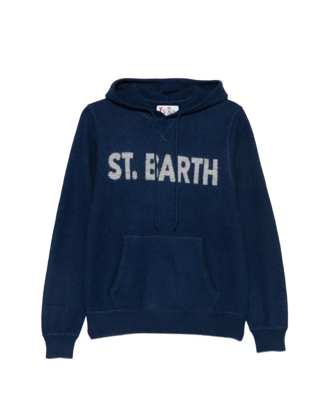 Mc2 Saint Barth Blue Jake Logo-Knit Drawstring Hoodie for men