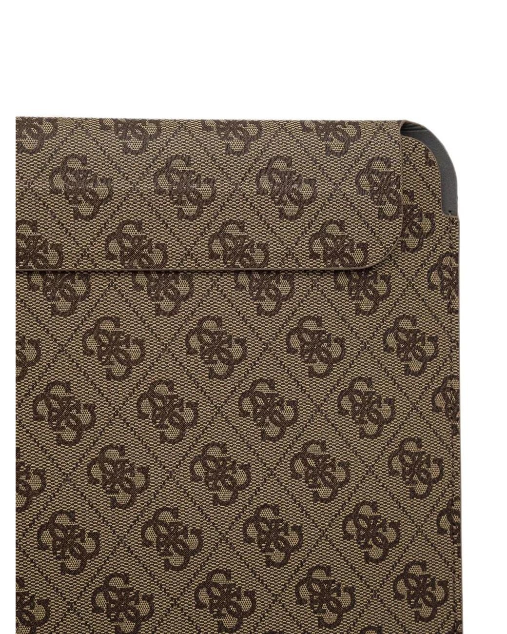 Guess Brown Monogram-Print Laptop Sleeve