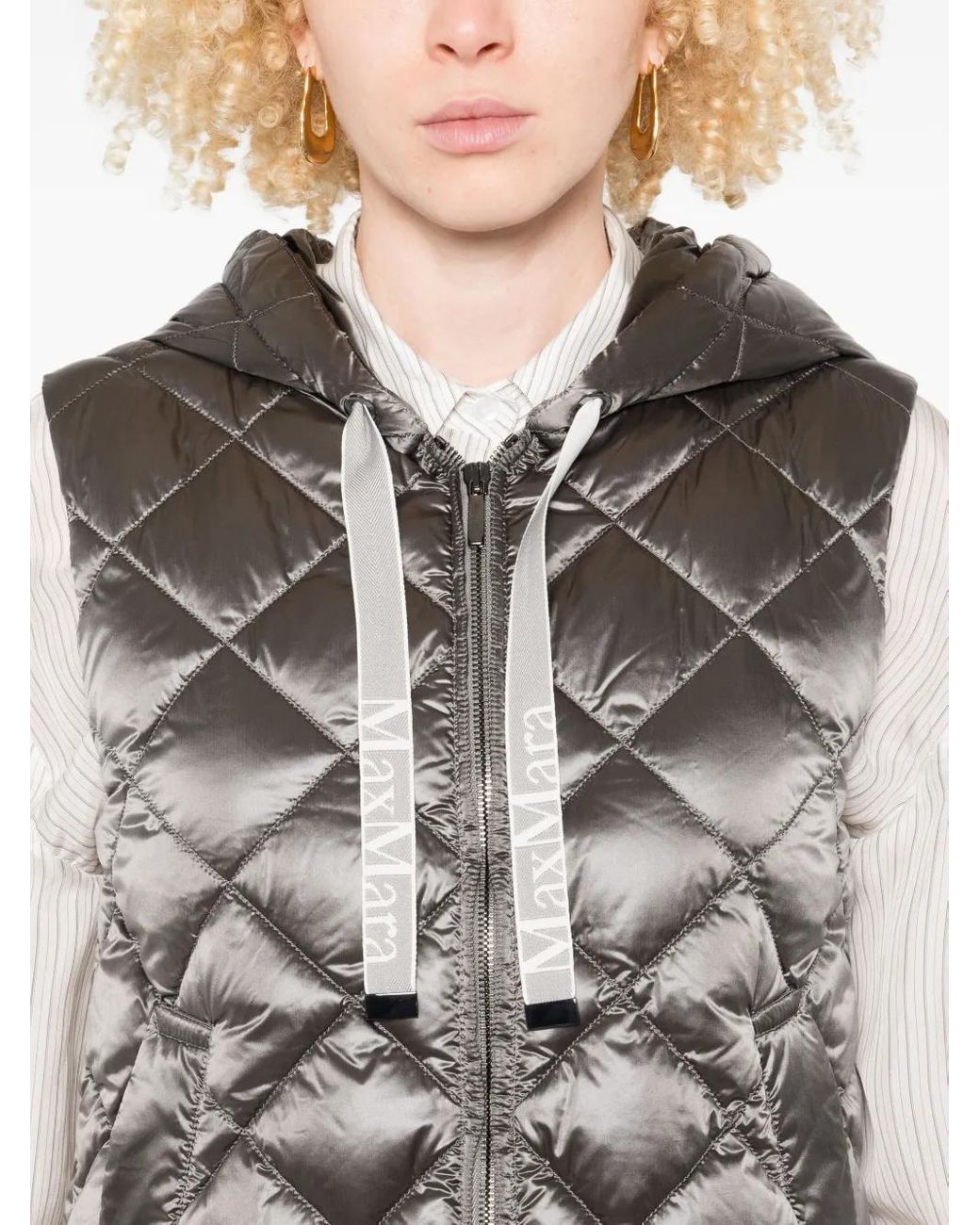 Max Mara Gray Quilted Hooded Gilet