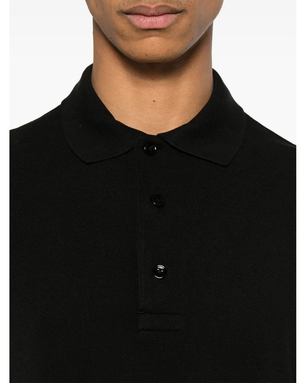 Tom Ford Black Classic Pique Polo With Textured Finish for men