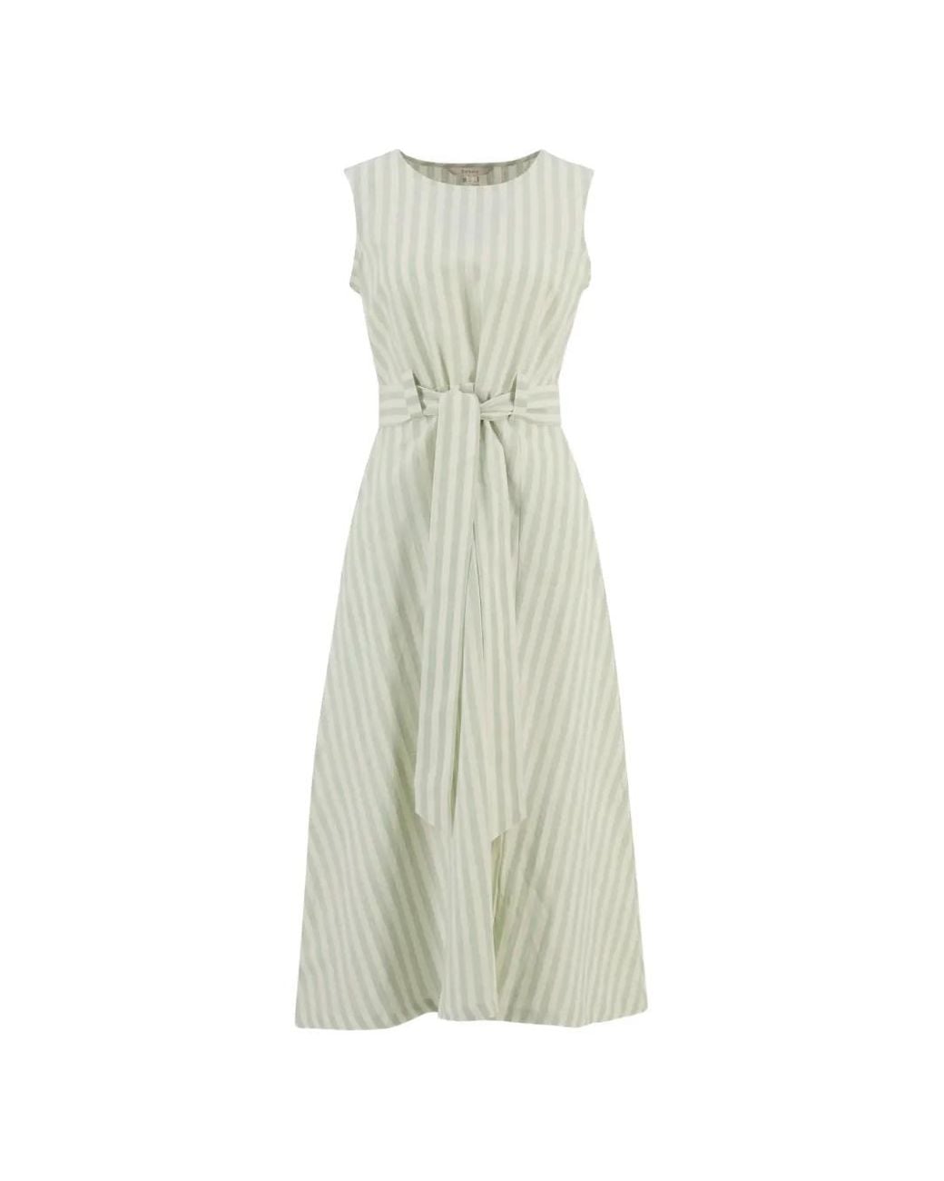 Barbour White Robe Ceinturée À Rayures