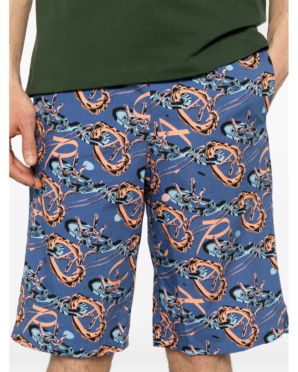 A.P.C. Blue Abstract-Print Deck Shorts for men
