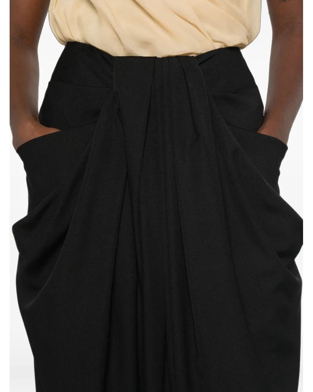 Balmain Black Grain De Poudre Draped Trousers