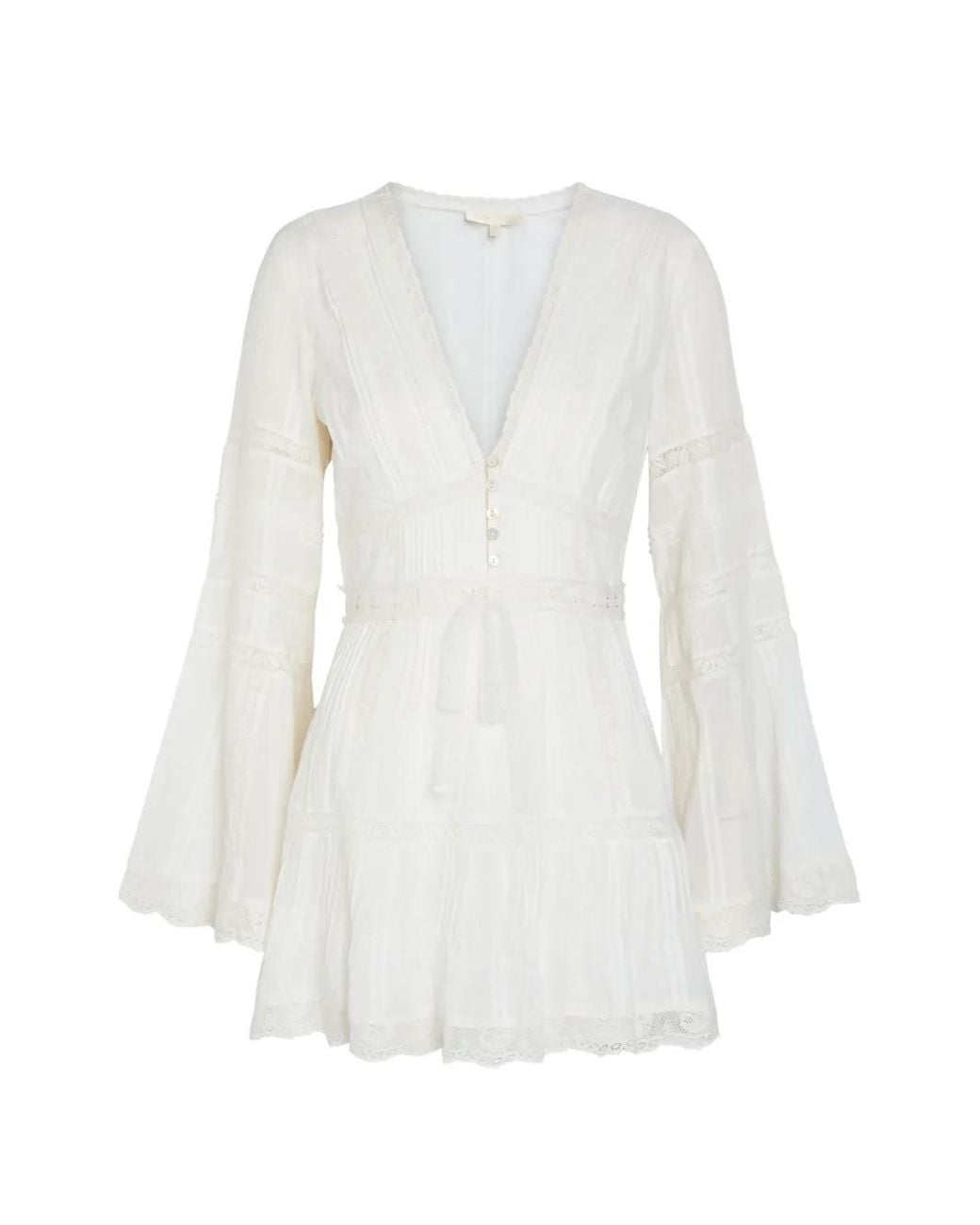 LoveShackFancy White Flared-Sleeve Mini Dress