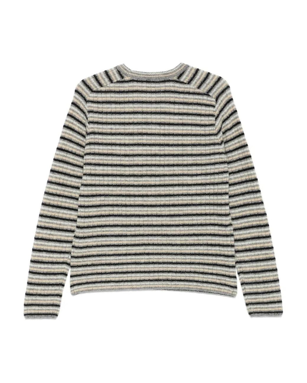 Auralee Gray Stripe-Pattern Sweater for men