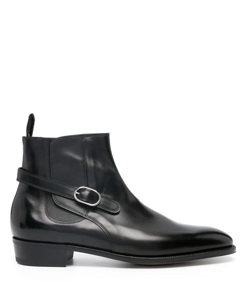 John Lobb Black Side-Buckle Polished Leather Boots for men