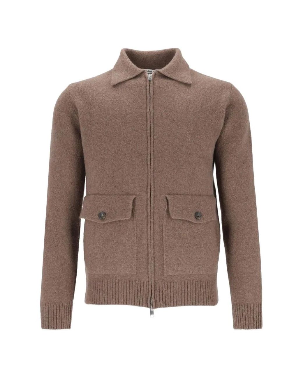 Al Duca D'aosta Brown Zip-Up Cardigan for men