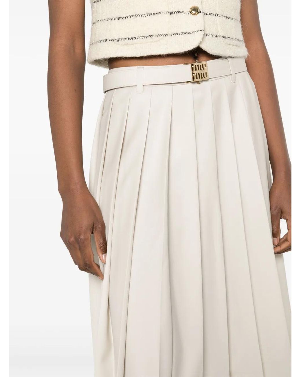 Miu Miu White Pleated Midi Skirt
