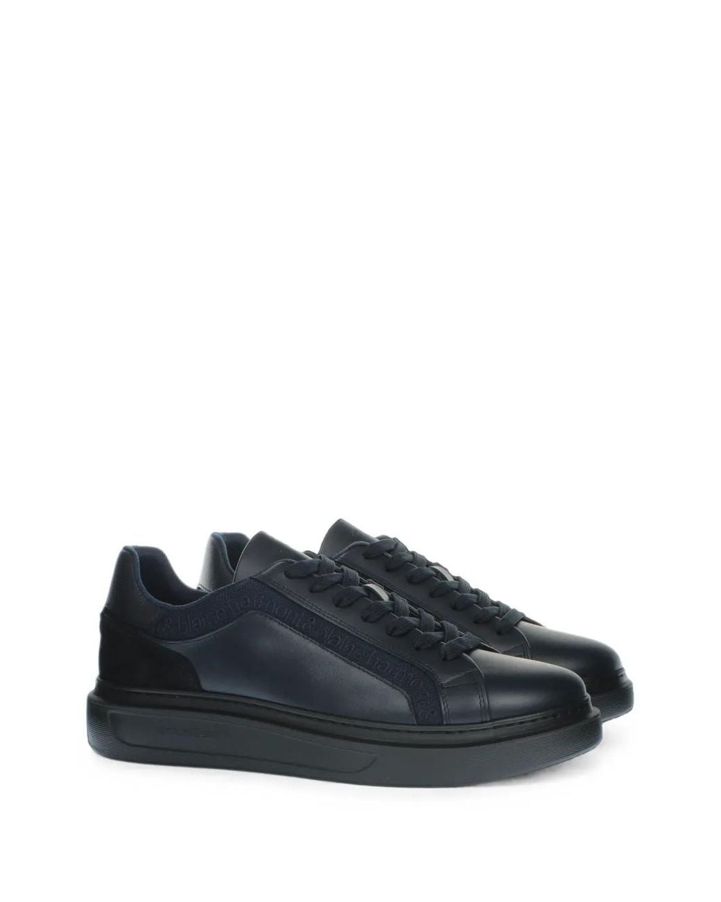 Harmont & Blaine Blue Logo-Tape Leather Sneakers for men